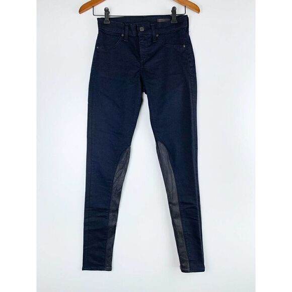 rag & bone Leather Panel Skinny Jodhpur Equestrian Jeans Jeggings 25 Midnight - Picture 1 of 6